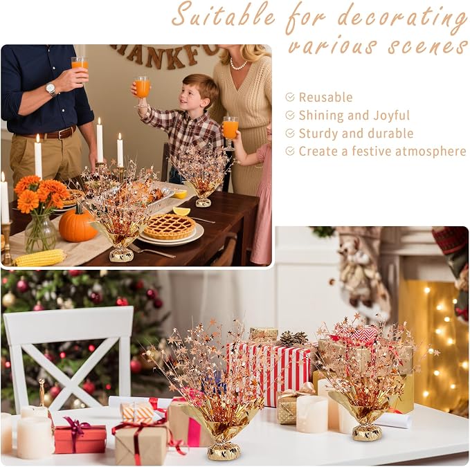8 Pack Metallic Star Spray Centerpieces for Tables - Bulk 12.4" Foil Fountain Table Decorations for Large Events, Graduation 2026, Wedding Reception (Rose Gold)