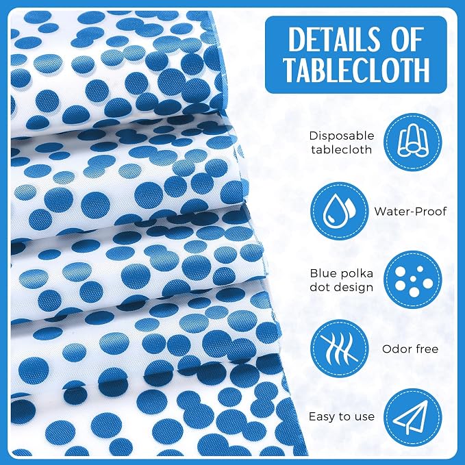 Tudomro 12 Pcs White and Light Blue Disposable Plastic Tablecloths and Satin Table Runner Set 54x108 Inch Tablecloth 12x108 Inch Table Runners for New Year Wedding Birthday Baby Shower Graduation