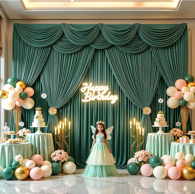20ftx12ft Hunter Green Backdrop Curtains for Wedding-Wrinkle Free Backdrops Curtain Drapes Fabric Decorations Photo Back Drop Cloth for Baby Shower Photography Stage Reception 4Panels 12ft(H) x 5ft(W)