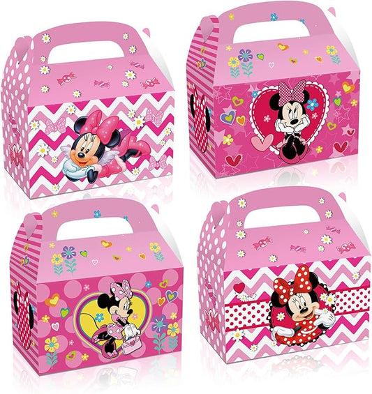 Trifoot 24Pcs Cute Bow Gift Box, Cartoon Party Favor Candy Boxes with Handles, Birthday Party Gift Giving & Decorations Supplies (2 Styles)