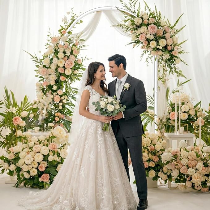 6.6FT Metal Wedding Arch Backdrop Stand,Stable Wedding Arch Frame for Wedding Ceremony Birthday Party Baby Shower Graduation Anniversary Floral Decoration,White