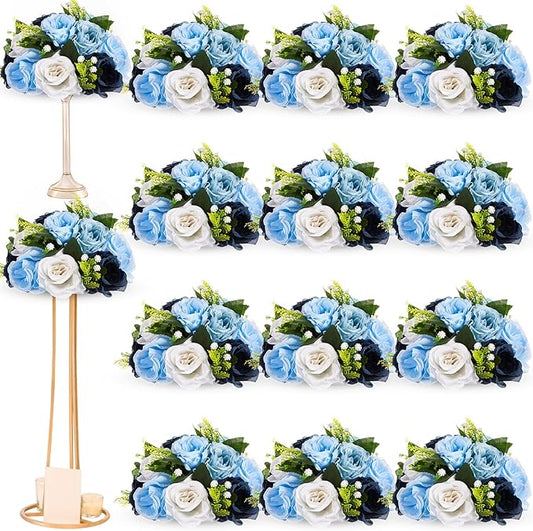 Hotop 12 Pcs Artificial Rose Flower Balls for Centerpieces, Silk Roses Kissing Balls Romantic Faux Floral Arrangements for Engagement Wedding Home Decor (Gradient Ocean Blue)