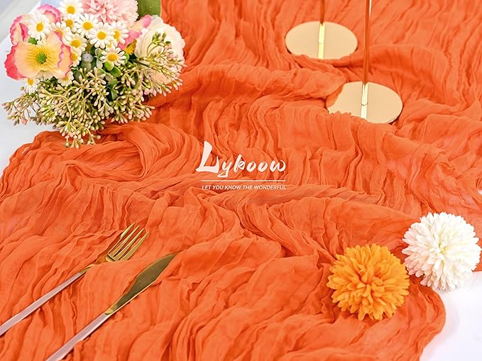 5 Packs Orange Cheesecloth Table Runner, 10Ft x 35" Orange Rustic Gauze Boho Wedding Table Runner Decoration, Wedding Party Bridal Shower Table Decor