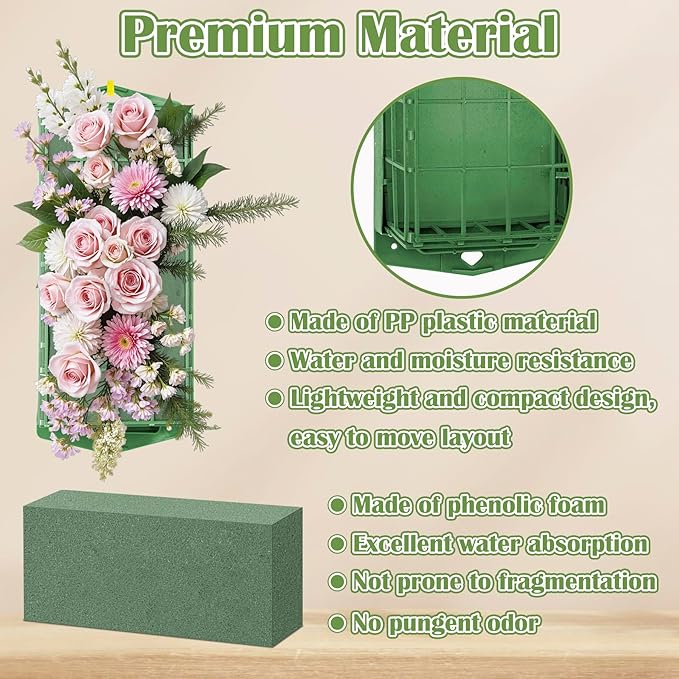 2PCS Floral Foam Cage, Flower Cage Holder, Dry and Wet Rectangle Flower Arrangement, Hangable Green Blocks Floral Foam Cages for Artificial Flesh Flower Wedding Holiday, Home, Garden Party Decorations