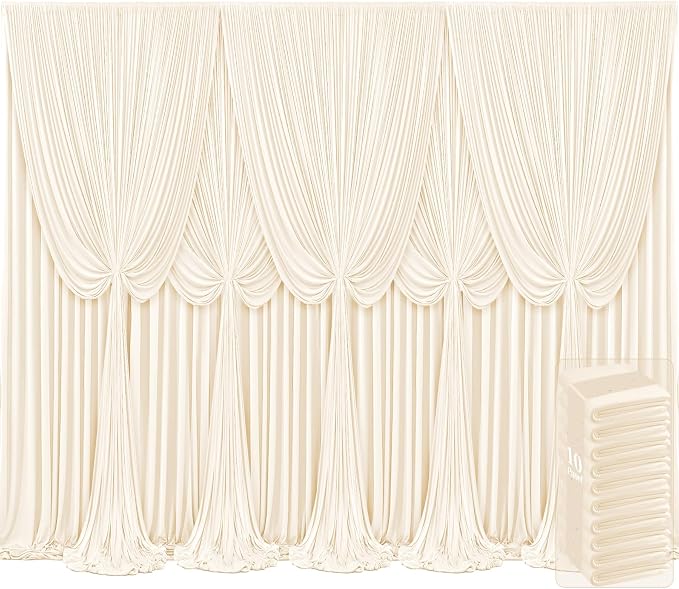 10 Panels Champagne Backdrop Curtains for Wedding Party Wrinkle Free Backdrops Curtain Drapes Fabric Decorations Photo Back Drop Cloth for Baby Shower Photography Stage Reception 50ft(W) x 12ft(H)