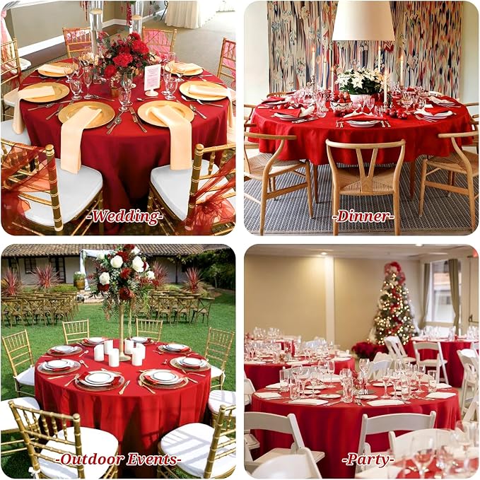 Showgeous 12 Pack Red Round Tablecloth - 90 Inch Washable Polyester Tablecloths for Round Tables - Wrinkle Resistant Decorative Fabric Table Cover for Dining, Wedding, Party, Banquet
