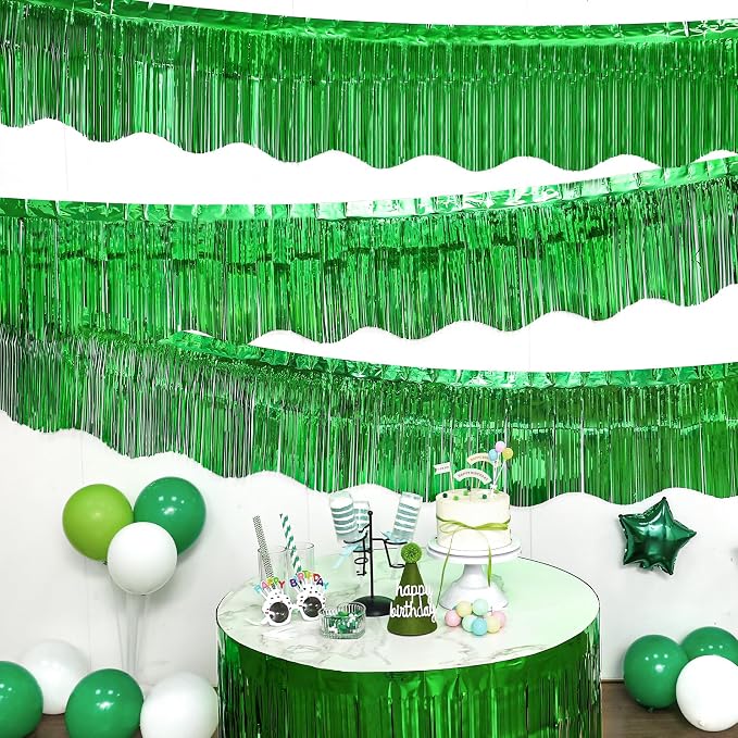 LOLStar Green Foil Fringe Tinsel Garland, Tinsel Streamers Banner, 6 Pack | 60Ft Tinsel Streamers, Shiny Green Tinsel Fringe Banners for St Patrick's Day, Parade Float, Christmas Party Decor
