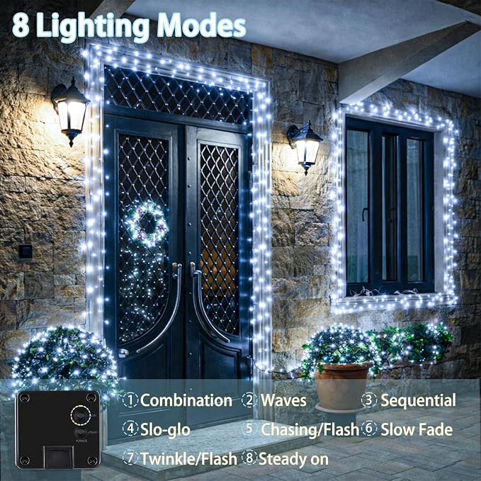 Extra-Long 144FT Solar String Lights Outdoor, 2 Pack 400LED Solar Fairy Lights for Outside Waterproof, Silver Wire 8 Lighting Modes Solar Twinkle Lights for Tree Garden Party Xmas Decor (Cool White)