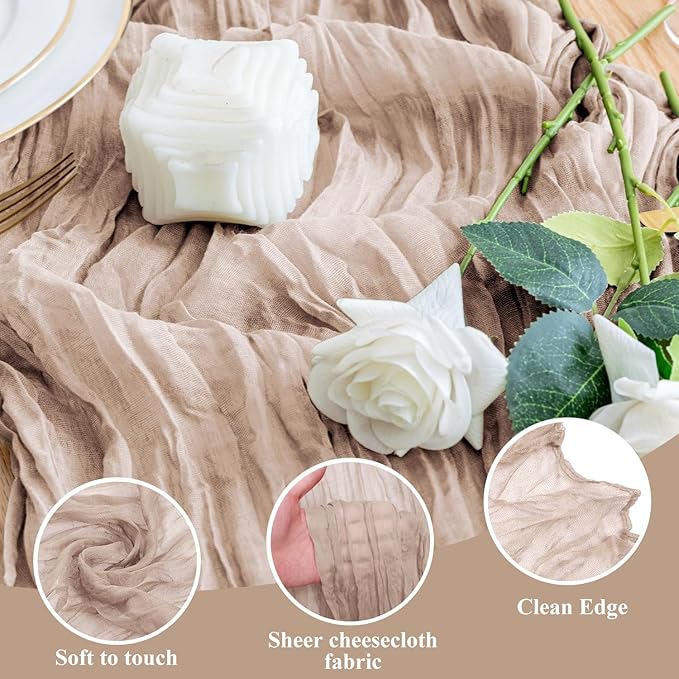 Wokceer Cheesecloth Table Runner 3Pack 10FT Nude Pink Boho Gauze Cheese Cloth Table Runner for Party Long Rustic Sheer Table Runners for Baby Bridal Shower Wedding Easter Table Decor
