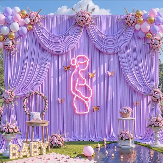 10x10ft Lavender Photo Backdrop Curtains for Parties Baby Shower Light Purple Wrinkle Free Polyester Photoshoot Curtains Drapes Backdrop for Girls Birthday Party Wedding Background 2 Panels 5x10FT