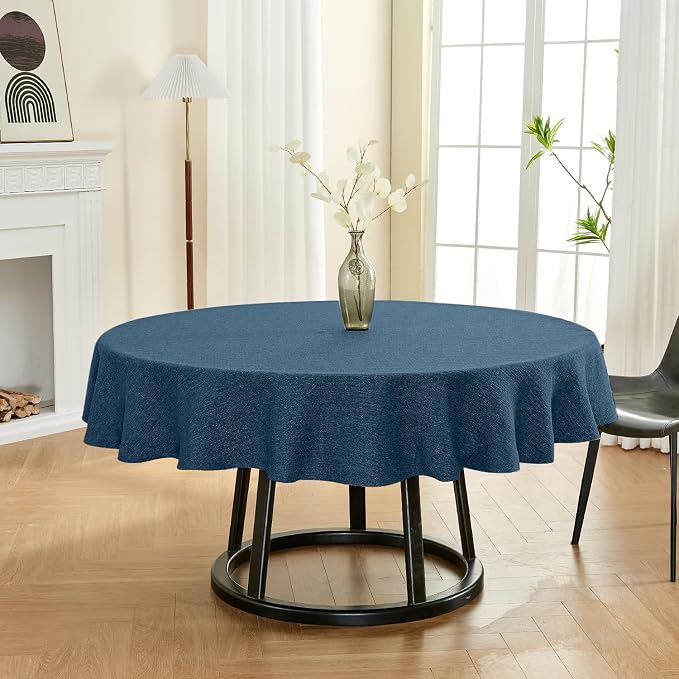 BALCONY & FALCON Round Tablecloth Washable Wrinkle Resistant and Water Proof Table Cloth Decorative Linen Fabric Tablecloth for Dining Parties Kitchen Wedding and Outdoor Use(Navy Blue, 70" Round)