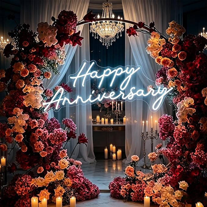 Custom Neon Sign Happy Anniversary Neon Sign,Custom Neon Led Sign, Wedding Neon Sign, for Girlfriend Boyfriend Wife Husband Parents Engagement Birthday Party Decoration. Size:21inch