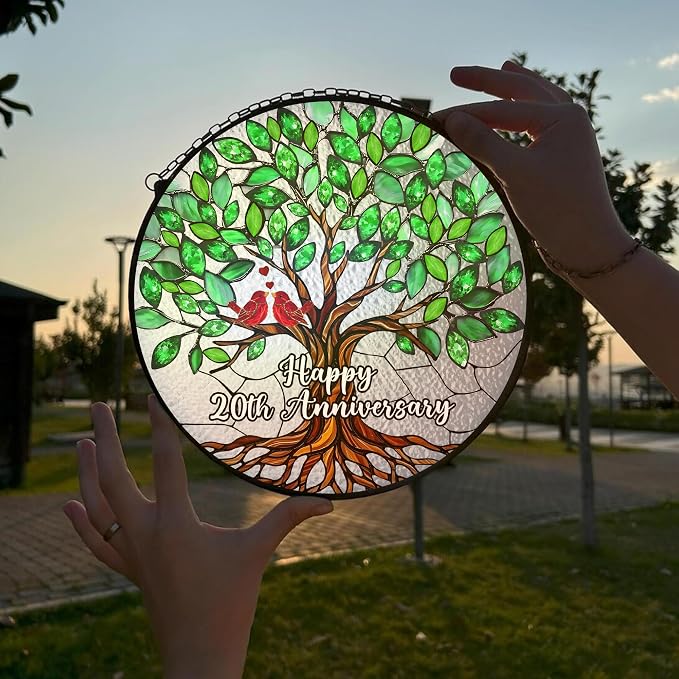 20th Wedding Anniversary Stained Glass Suncatcher, Anniversary Wedding Gift, 20th Anniversary Marriage Gifts for Couples, Wife, Husband or Parents, 20 Year Marriage Celebration