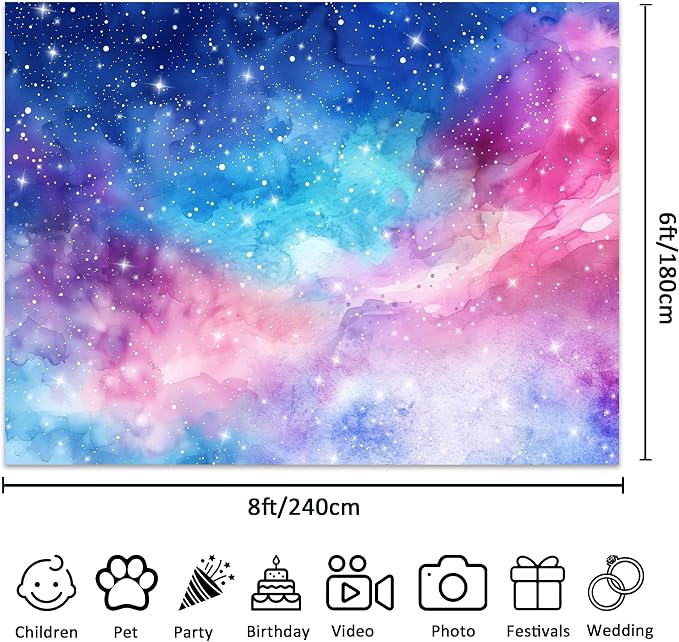 Space Galaxy Backdrop Pink Purple Outer Starry Sky Watercolor Romantic Universe Nebula Planet Night Star Photography Background Decoration for Kids Birthday Fabric Photo Shoot Studio Props