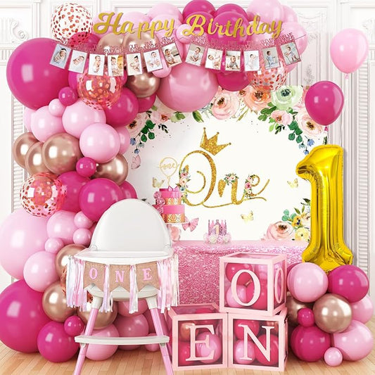 Baby Girl 1st Birthday Decorations Supplies,Baby First Birthday Decorations for Girl, 1st birthday decorations girl