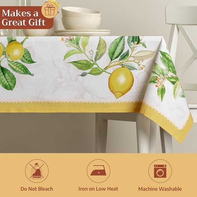 Maison d' Hermine Table Cloth Rectangle Table 100% Cotton 70 x 90 Inches Tablecloth Reusable Decorative for Dining Kitchen Room Farmhouse Party Home Hotel Restaurant Spring Summer - Limoncello