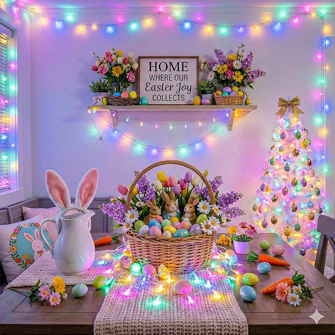 40FT 120 LED Easter String Lights Outdoor Waterproof, Clear Wire Christmas String Lights, Plug in Connectable Twinkle Fairy Lights for Outside Patio Yard Wedding Party Decorations, Pastel Multicolor