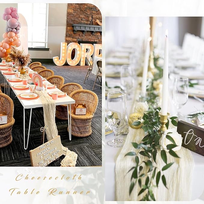 6 Pcs Beige Cheesecloth Table Runner 10FT Runner for Tables Boho Gauze Fabric Table Runner Decoration Rustic Sheer Runner for Wedding Bridal Shower Birthday Party Table Decor (35 x 120 Inches Long)