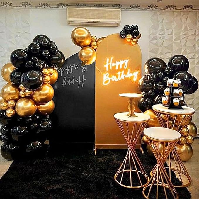 Set of 2 Spandex Fitted Arch Backdrop Cover Wedding Arch Cover Round Top Chiara Arch Backdrop Stand Covers for Birthday Party Baby Shower Wedding Arch Decor（6.6 FT Gold, 7.2 FT Black）