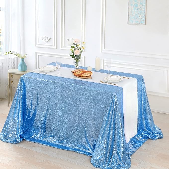 B-COOL Sequined Tablecloth 90x90inch Baby Blue Table Cloth Shimmer Square Drape Table Linens for Wedding and Event Banquet