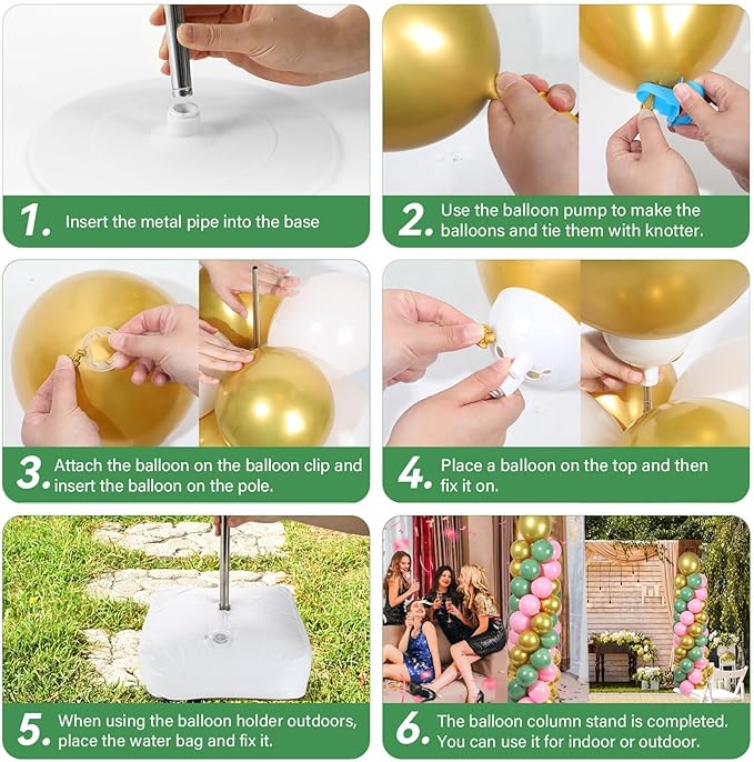 2 Sets Pink Green Gold Balloon Column Stand Kit with 100 Balloons Adjustable Balloon Tower Stand with Bases for Floor Column Kit for Wedding Anniversary Graduation Birthday Appreciation Party Decor