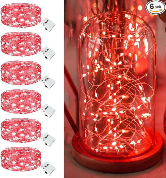 6 Pack Fairy Lights Battery Operated - 7ft 20 Led Twinkle Lights 3 Modes, Bulk Mini String Lights Waterproof for Mason Jars Vases DIY Party Wedding Decoration Christmas - Red
