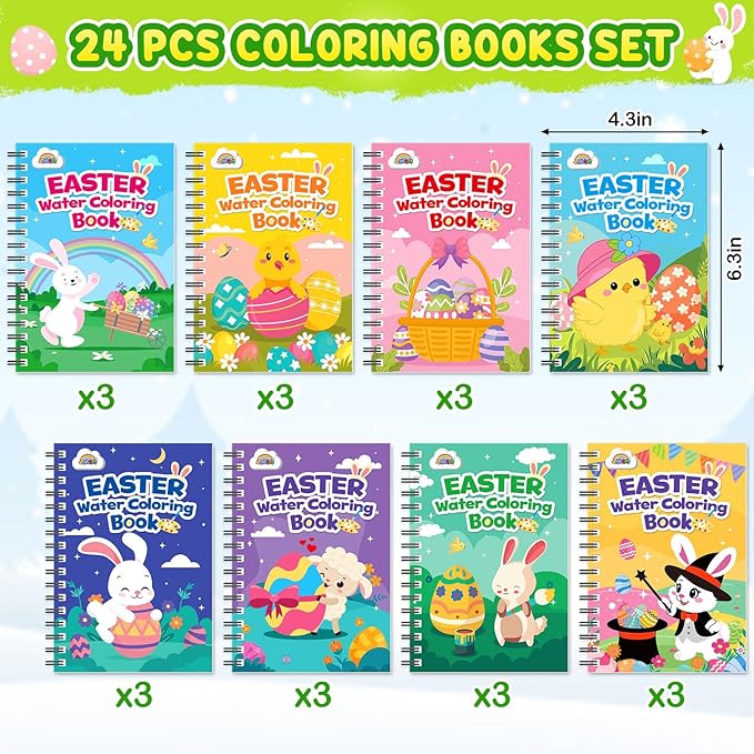 ZMLM Toddler Easter Basket Stuffers - 24 Mini Easter Coloring Books for Kids 4-8, Bulk Easter Gifts for Kids Party Favors,Goodie Bag Stuffers Birthday Return Gifts Prizes