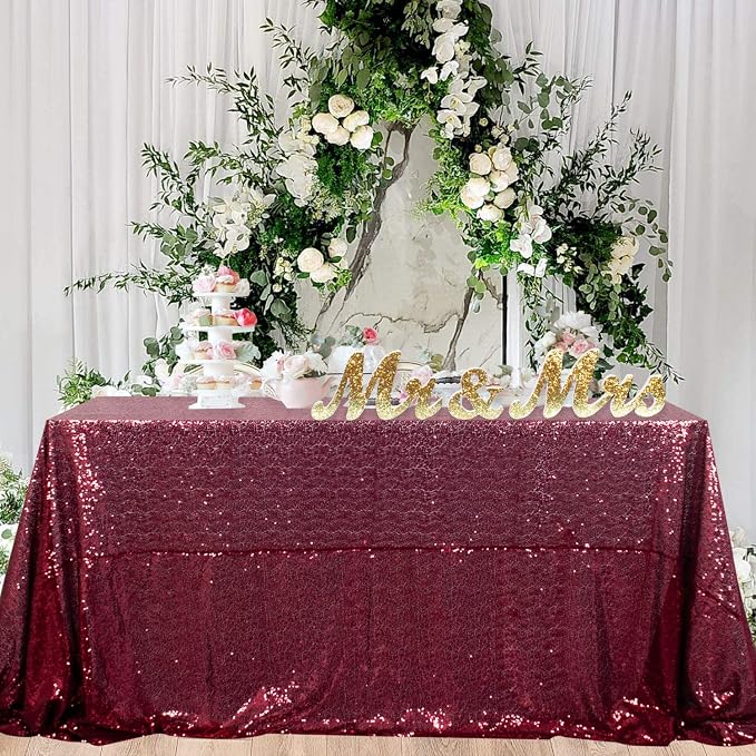 ShiDianYi Burgundy 60x102-Inch Sequin Rectangular Tablecloth Bridal Dress Table Cloth Wine Glitter Tablecloths 60x102 Rectangle Table Cover Sequin Overlay for Wedding Party Birthday Decor