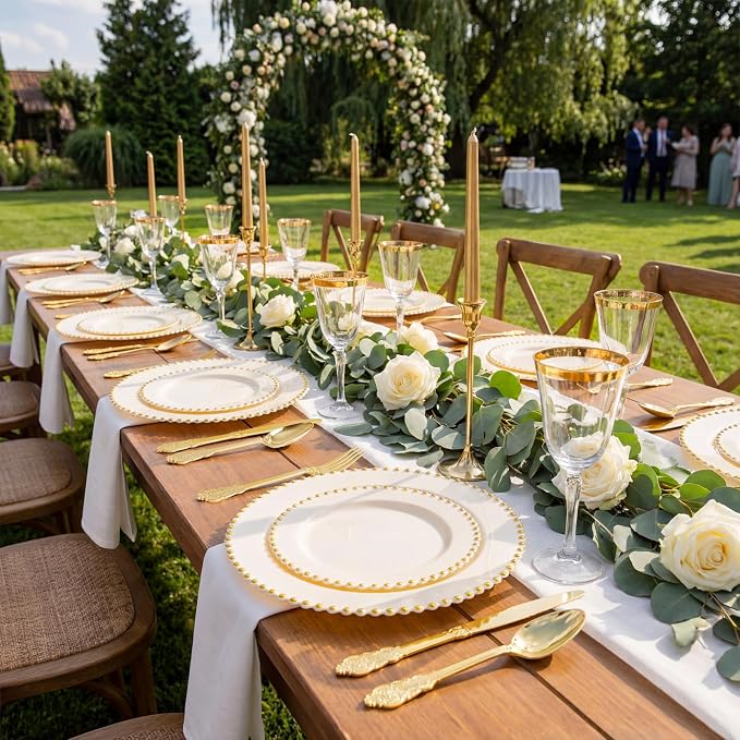 Supernal 360pcs Gold Plastic Silverware Set with Embossed Handles - Vintage Baroque Heavy Duty Disposable Cutlery (120 Forks, 120 Spoons, 120 Knives) | Elegant Gold Utensils for Wedding & Party
