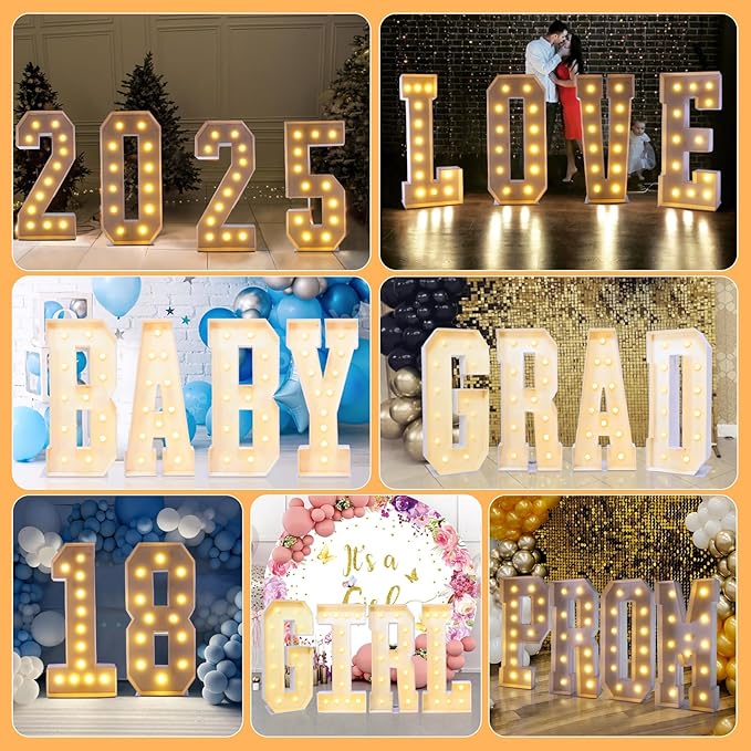 4ft Marquee for Numbers 2, 2025 Marquee for Numbers 4 Feet Tall, Mosaic Numbers for Balloons, Light up Numbers for Party Decorations, Birthday, Anniversary Party Decor (Number 2)