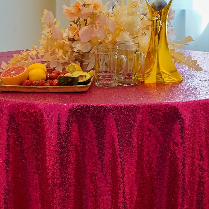 Sequin Tablecloth 108" Round Hot Pink Table Cloth Glitter Tablecloth Sparkly Drape Table Covers for Wedding Birthday Ceremony Party Baby Bridal Shower Decorations