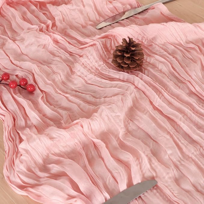 Peach Pink Cheesecloth Table Runner 120 Inch 10FT Cheese Cloth Fabric Runners 1 Pack for Baby Shower, Valentine's Day, Wedding Decoration, Birthday Party