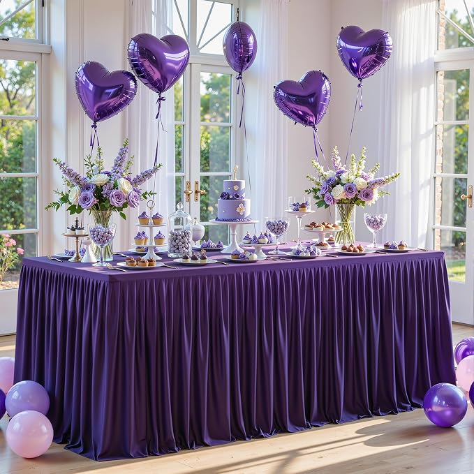 Wish Care 4 Pack Purple Rectangle Table Clothes for 6 Foot Tables, Polyester Fitted Tablecloths 6ft Stretch Table Cover for Wedding, Birthday, Parties, Trade Show, Craft Show