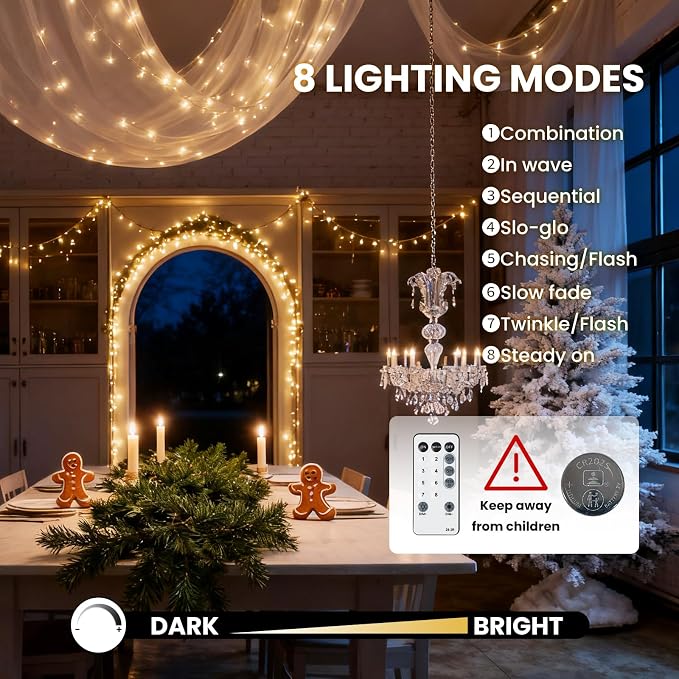 Dailyart Fairy Lights Plug in, 2000 Led Twinkle String Light with Remote 130Ft Waterproof 8 Modes Warm Cluster Lights with Timer for Bedroom Wreath Window Wedding Christmas Tree Decoration,Black Wire