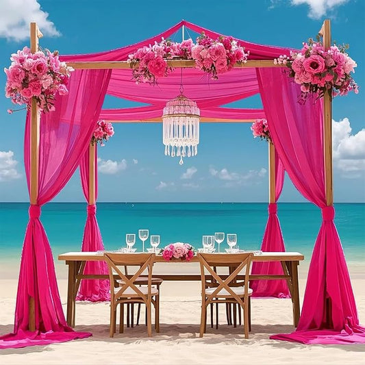 FOTSHARER Hot Pink Ceiling Drapes for Weddings Sheer Ceiling Curtains 4 Panels 5x20FT Chiffon Fabric Fuchsia Draping Fabric for Wedding Arch Tulle Backdorp for Drapes Curtains Satge Reception Decor