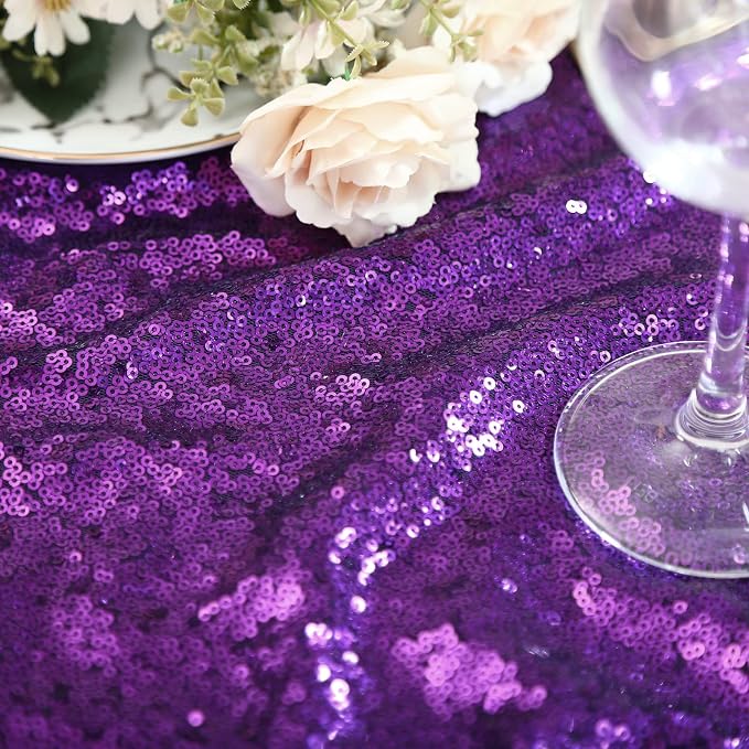 B-COOL Purple Sequin Tablecloth 60x102 Inch Sparkly Kitchen Cloth Glitter Table Drape Overlay for Wedding Halloween Carnival Birthday Party Decorations