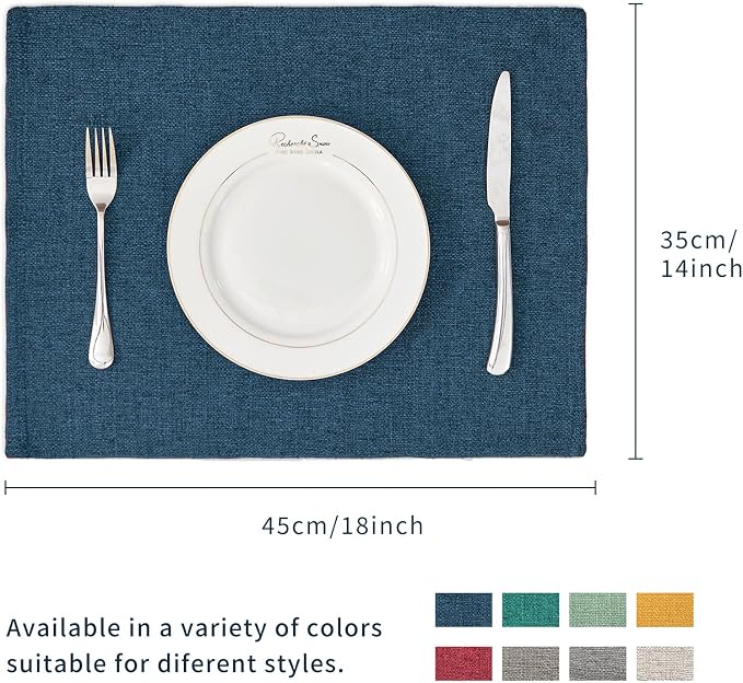 BALCONY & FALCON Placemats Set of 6 Faux Linen Cloth Place Mats Washable Waterproof Wrinkle Resistant Table Placemats for Dining Kitchen Farmhouse Indoor & Outdoor Use(Navy Blue, 13.8”x 17.7”