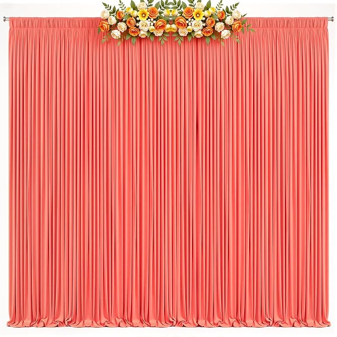 20x10ft Orange Backdrop Curtains for Parties Baby Shower Photo Wrinkle Free Polyester Photoshoot Curtains Drapes Backdrop for Birthday Party Wedding Graduation Photography Background 4 Panels 5x10FT