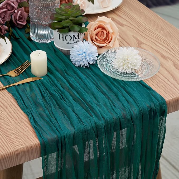 12 Pack Cheesecloth Table Runner 35 x 120 inch Long Boho Cheese Cloth Gauze Table Runners Semi Sheer Table Runner for Wedding Decor, Bridal Shower, Birthday Party (Teal)