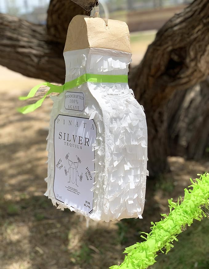 Jergrim White Tequila Bottle Piñata 4-piece set, 16x11x3 inches, Perfect for Party Decorations, Photo Prop, Cinco de Mayp, Birthday, Funny Anniversary, 21 birthday - Fits candy/favors