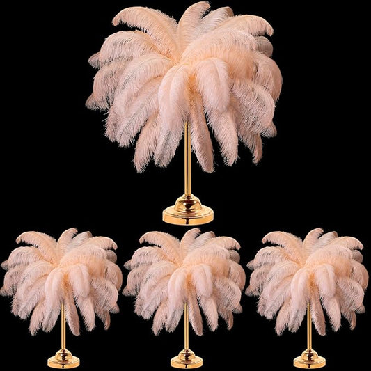 Retrowavy 50 Pcs 14-16 Inches Large Natural Ostrich Feathers Bulk for Centerpieces for Wedding Party Centerpieces Home Decoration Flower Arrangement(Champagne)