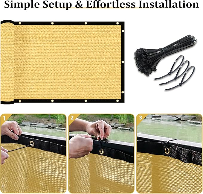 Shade&Beyond 6'x44' Sand Privacy Screen Fence Cover 170 GSM Fencing Mesh Fence Panel for Wall Garden Yard Backyard Indoor Outdoor Home Decoration