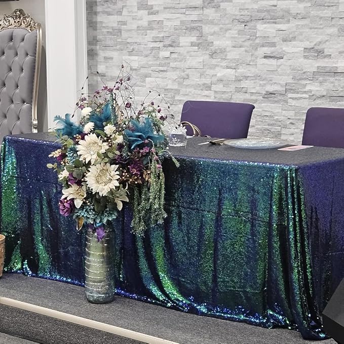 ShiDianYi Iridescent Green Sequin Tablecloth 90x132 Inch - Glitter Rectangle Tablecloth for Birthday, Christmas, and Special Events Decor