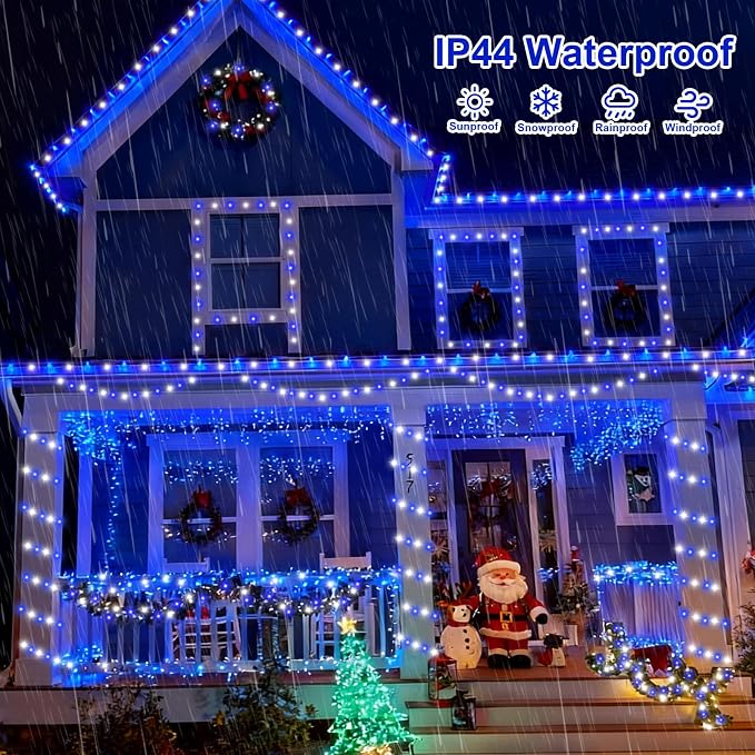 QITONG 2 Pack Battery Operated String Lights, Each 33ft 100 LED Blue and White Christmas Lights Outdoor Waterproof, 8 Modes Clear Wire Twinkle Fairy Lights Indoor with Remote