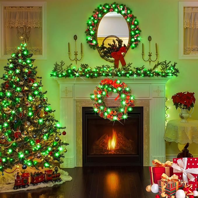 KNONEW Outdoor Christmas Lights 300 LED 99ft String Lights 8 Modes & Memory Fairy Light Plug in Waterproof LED String Lights for Xmas Yard Tree Wedding Party Holiday Decorations(Green)