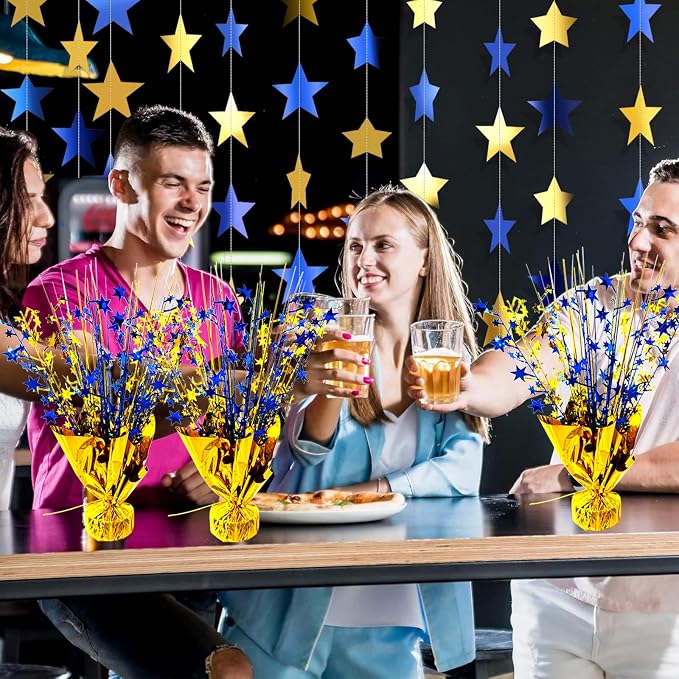 FUBININA 6 Pack 2026 Graduation Table Centerpiece Party Decoration Metallic Foil Spray Centerpiece Glitter Decor Star Tabletop for Graduation New Year Birthday Holiday Party Favor, Blue and Gold