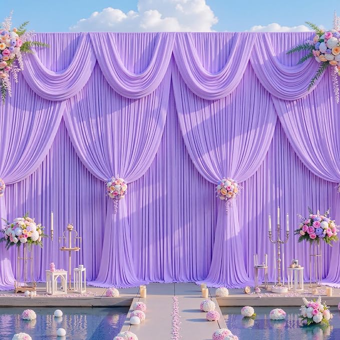 30x10ft Lavender Photo Backdrop Curtains for Parties Baby Shower Light Purple Wrinkle Free Polyester Photoshoot Curtains Drapes Backdrop for Girls Birthday Party Wedding Background 6 Panels 5x10FT