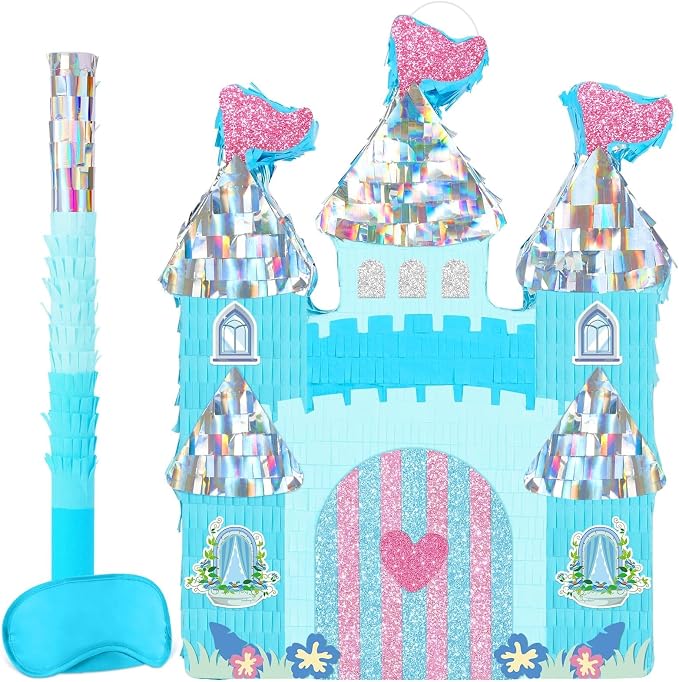 WERNNSAI Princess Castle Piñata - Ice Castle Piñata Blue Princess Party Decorations for Girls Birthday Party Game Magical World Birthday Party Decoration Supply Winter Fairy Party Game