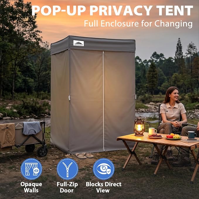 EAGLE PEAK 4x4 Pop Up Changing Tent, Flat Top Changing Room, Gray | Portable, Privacy Tent, Pool Cabana, Dressing Room, Shower & Toilet Use, Opaque Fabric, Instant Setup, Photoshoots, Camping
