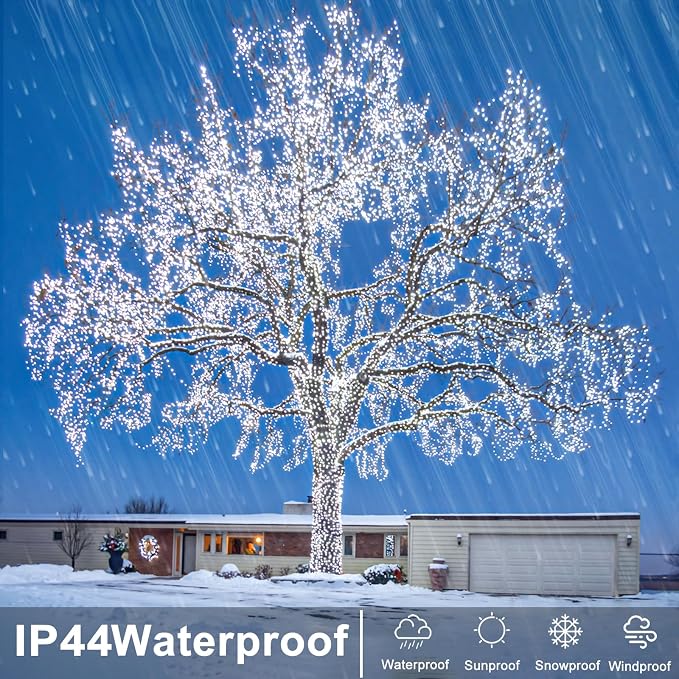 600 LED White Christmas Lights Outdoor, 197 FT White Christmas String Lights with Waterproof 8 Modes, Clear Wire Plug in Twinkle Fairy Lights for Indoor Bedroom Wedding Tree Holiday Decorations